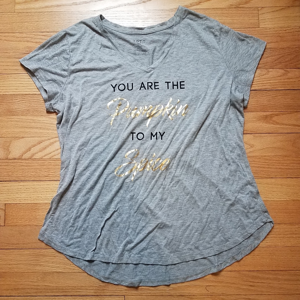 Women's grey fall pumpkin spice vneck tee
